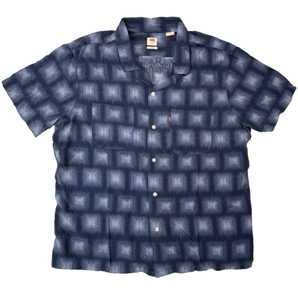 Levi's Shirt Men XL Blue Plaid Short Sleeve Button Up Pockets Casual Relaxed Fit